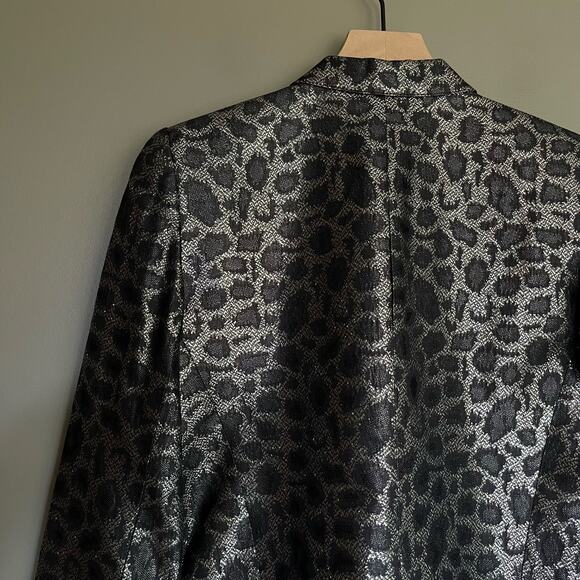Smythe Film Fest Sharp Shoulder Blazer Metallic Leopard Size 0 Black Grey Chic - Picture 11 of 14